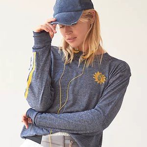 NEW Free People FP Movement Keep Rolling Logo Long Sleeve in Navy Combo, XS